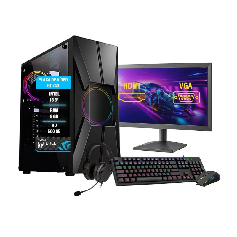 Pc Gamer Completo Hércules i3 3º Ger gt 740 8GB HD 500GB