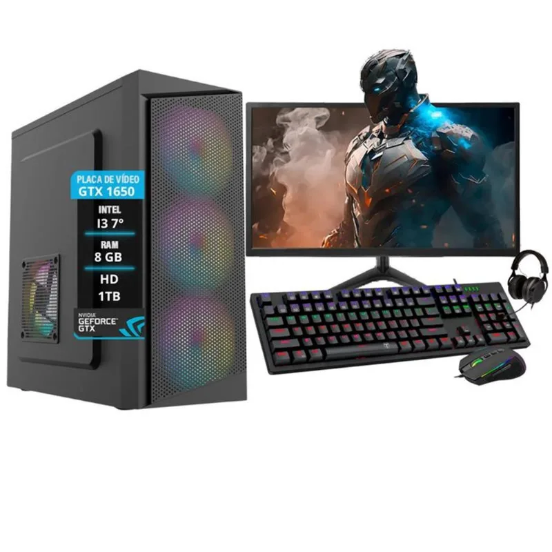 Pc Gamer Completo I3 7100 8Gb gtx 1650 HD 1TB ssd 120GB Monitor 19