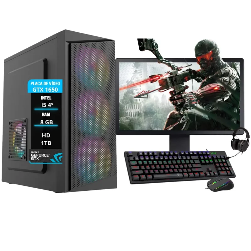 Pc Gamer Completo Intel i5 4º Geração gtx 1650 Mem. 8GB Hd 1TB
