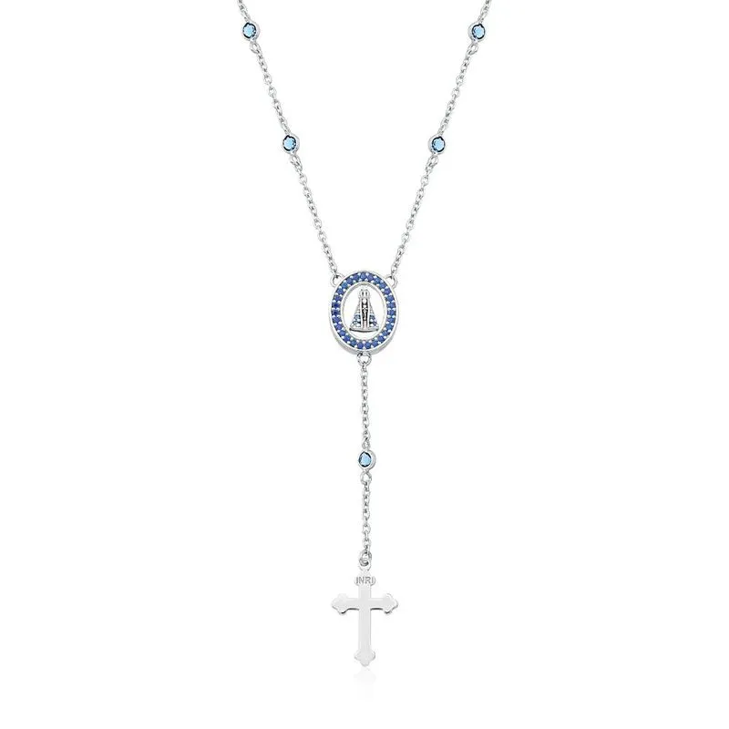 Terço de Prata Zircônia Azul Oval