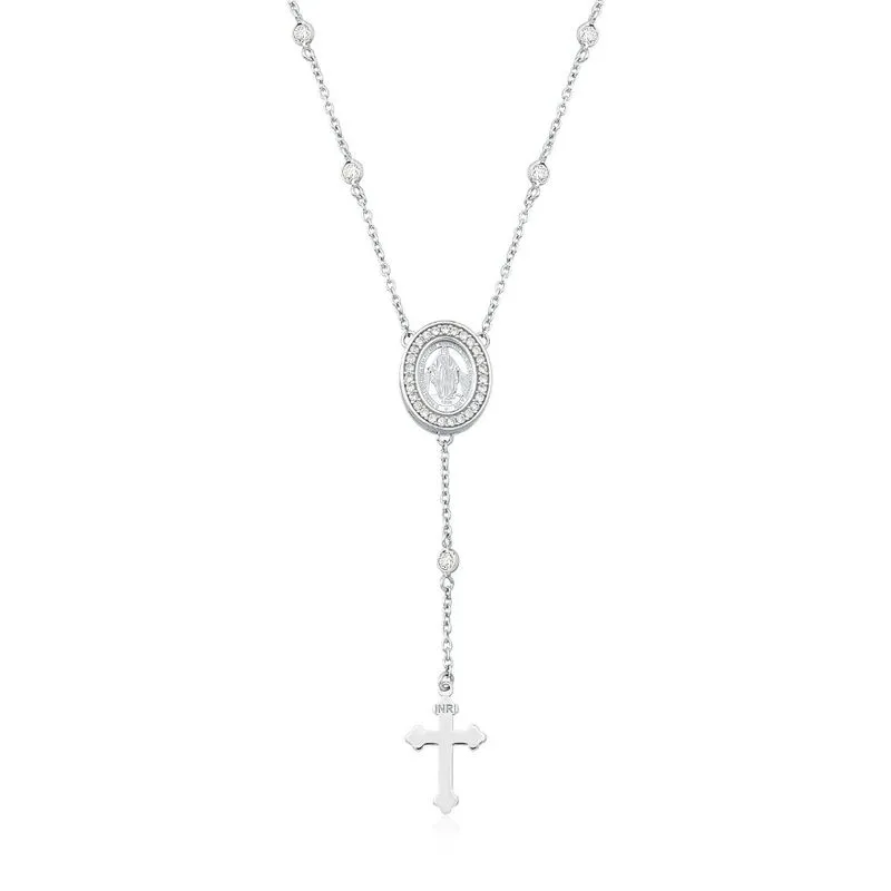 Terço de Prata Nossa Senhora Zircônia Oval