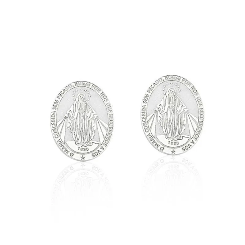 Brinco de Prata Oval Nossa Senhora das Graças Mini