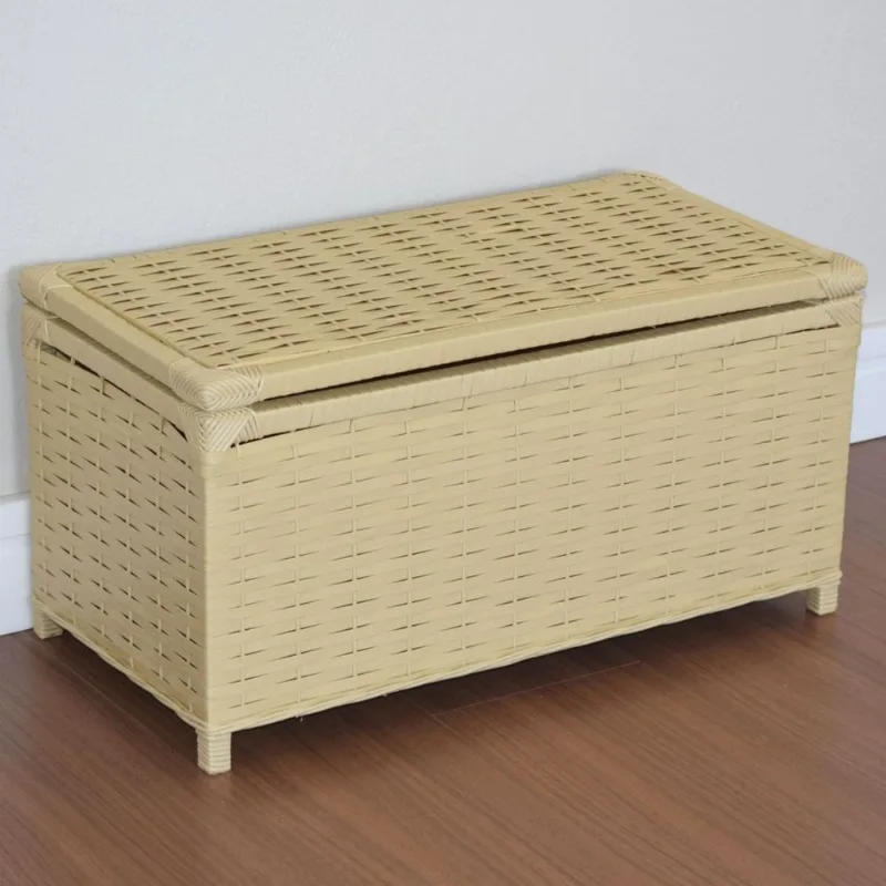 Baú Brinquedo Cesto Roupa Fibra Sintética 60x30x30 Palha