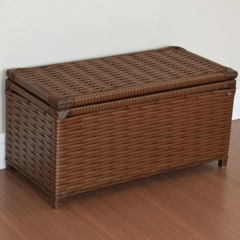 Baú Brinquedo Cesto Roupa Fibra Sintética 60x30x30 Palha Indiana Marrom