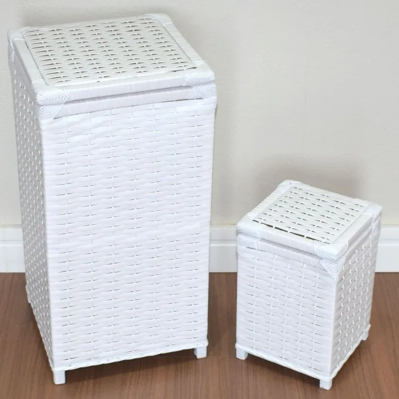 Kit Cesto Roupas 30x30x60 e Lixeira 20x20x30 Branco