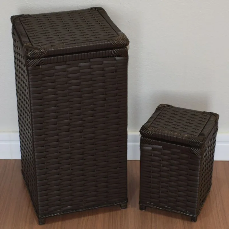 Kit Cesto Roupas 30x30x60 e Lixeira 20x20x30 Marrom Escuro - Argila