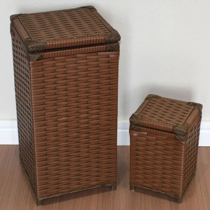 Kit Cesto Roupas 30x30x60 e Lixeira 20x20x30 Canela