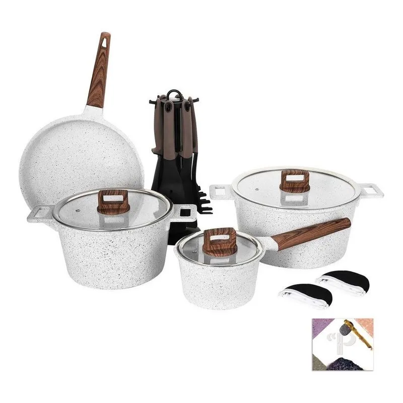 Jogo De Panelas Antiaderente Granito Indução 16 Peças Cooklover