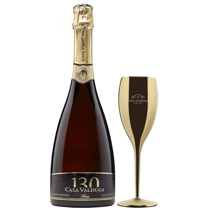 Kit Espumante 130 Casa Valduga + Taça Dourada