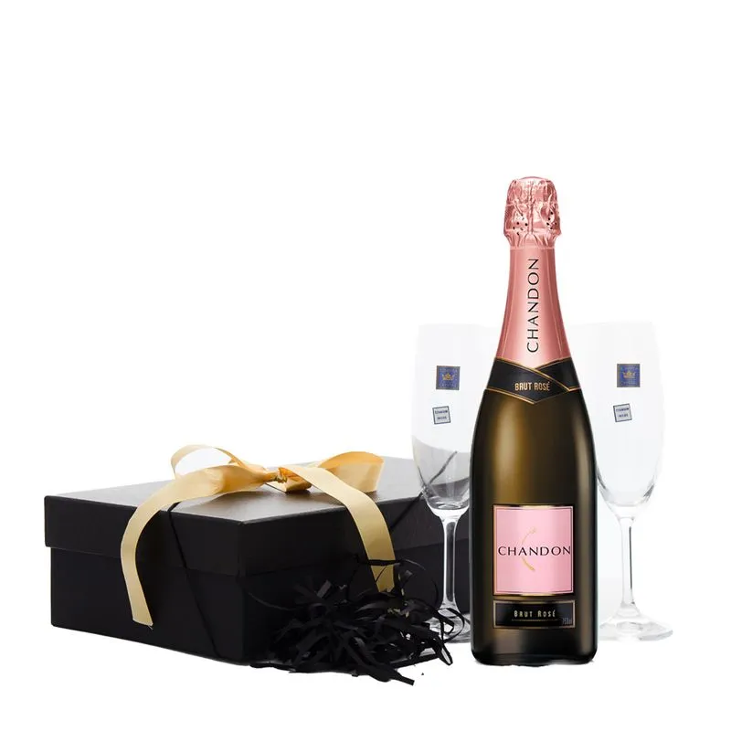 Espumante Chandon Brut Rosé + 2 Taças Cristal Presente