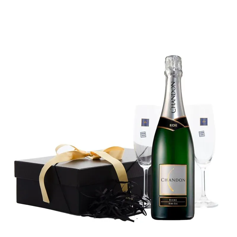 Espumante Chandon Riché Demi-sec + 2 Taças Cristal Presente