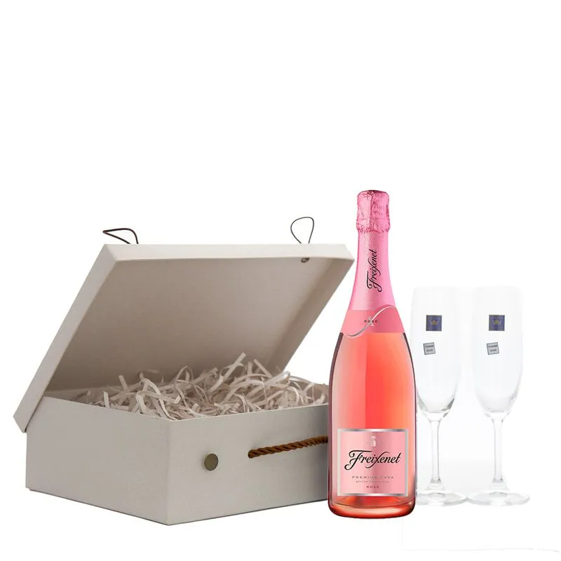 Maleta Freixenet Cordón Rosado + 2 Taças Cristal Presente