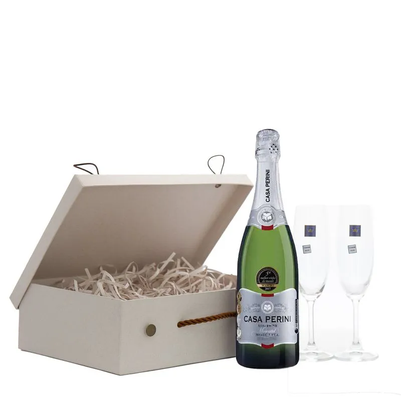 Maleta Casa Perini Moscatel + 2 Taças Cristal Presente