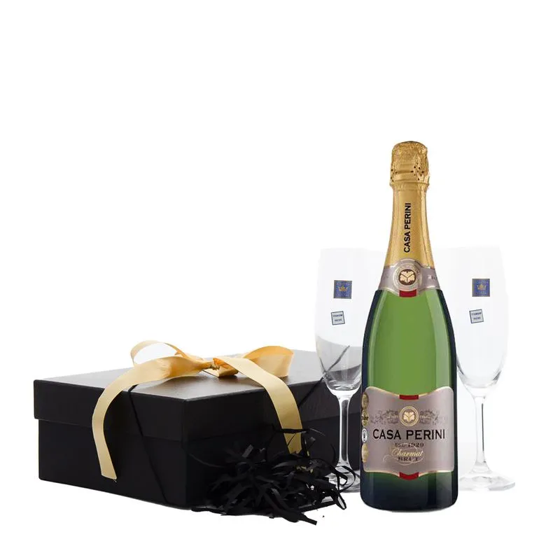 Espumante Casa Perini Brut + 2 Taças Cristal Presente