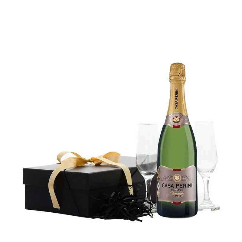 Espumante Casa Perini Brut + 2 Taças Vidro Presente