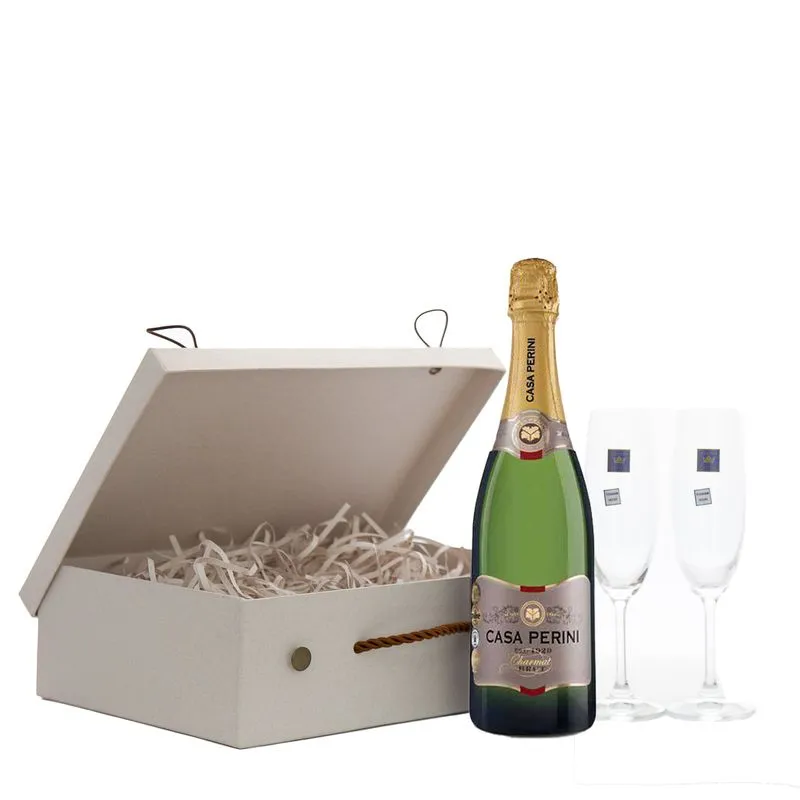 Maleta Casa Perini Brut + 2 Taças Cristal Presente