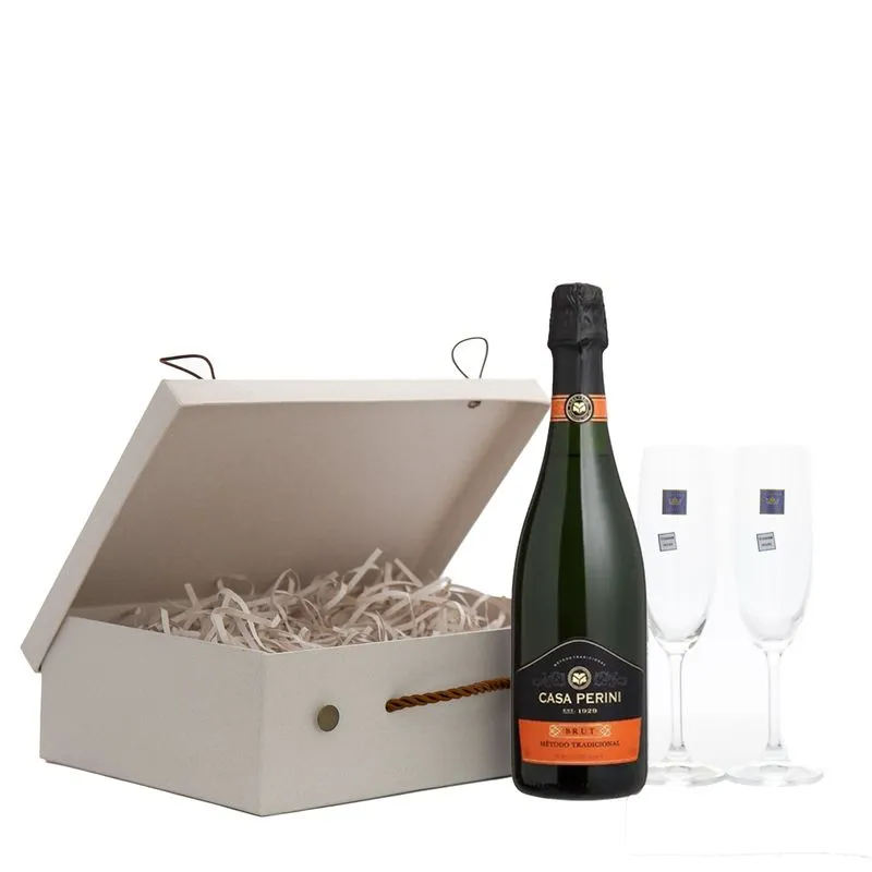 Maleta Casa Perini Brut Tradicional + 2 Taças Cristal