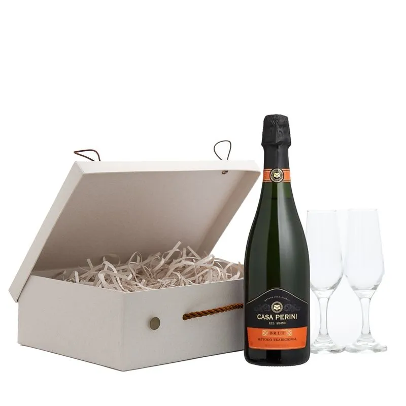 Maleta Casa Perini Brut Tradicional + 2 Taças Vidro