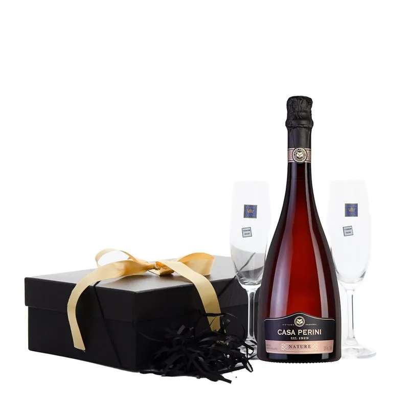 Espumante Casa Perini Brut Nature + 2 Taças Cristal