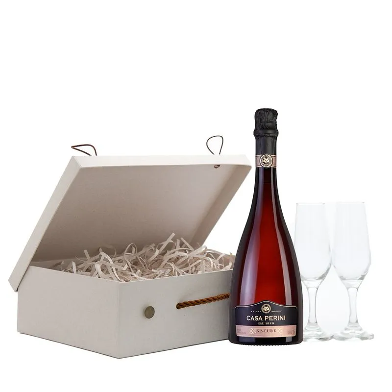 Maleta Casa Perini Brut Nature + 2 Taças Vidro