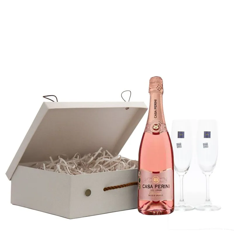 Maleta Casa Perini Brut Rosé + 2 Taças Cristal