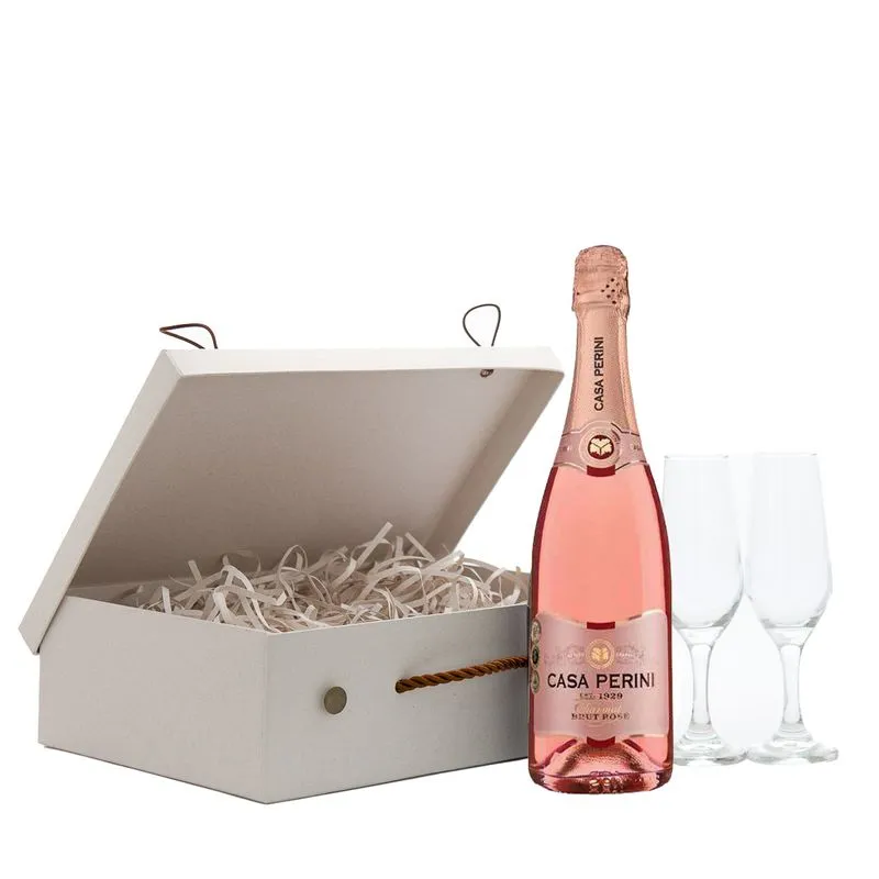 Maleta Casa Perini Brut Rosé + 2 Taças Vidro
