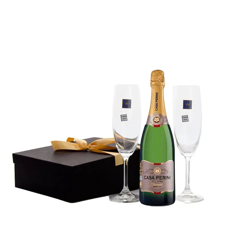 Espumante Casa Perini Brut Charmat Baby + 2 Taças Cristal