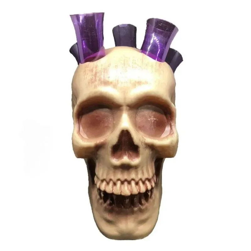 Caveira Com Tubos De Ensaio Roxos Para Colocar Drinks