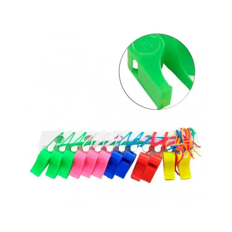 Apito De Plástico Colorido Com Cordão - 12 Unidades