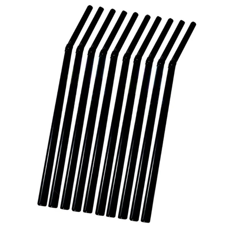 Canudo De Plástico Preto Flexível - 100 Unidades