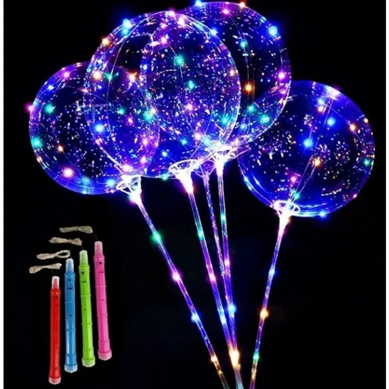 Kit Balão Bubble Colorido Com Vareta e Led