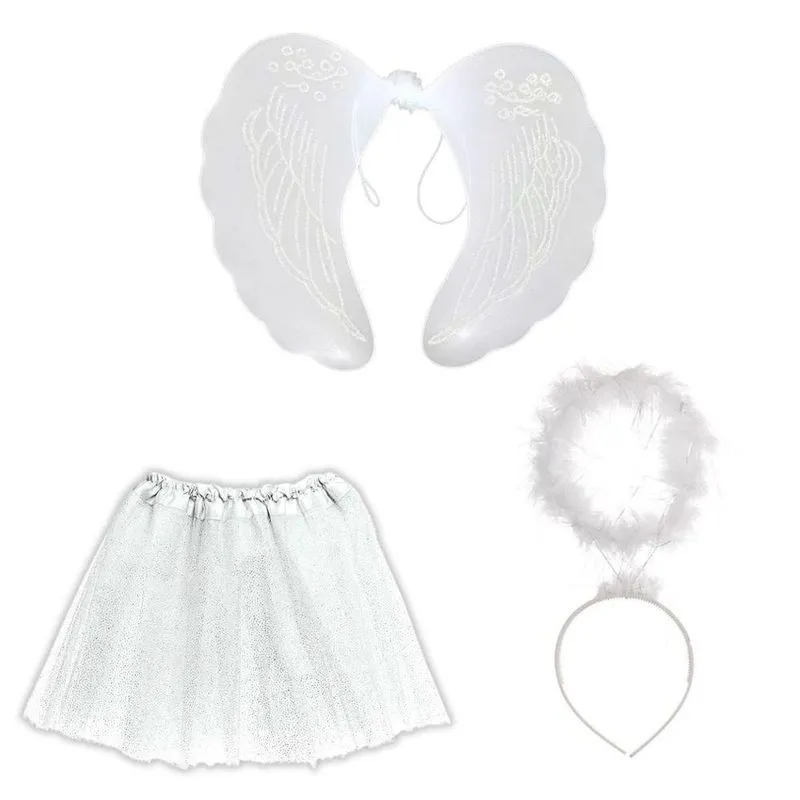 Kit Fantasia Anjo Infantil Com Asa Saia E Tiara - 1 Unidade