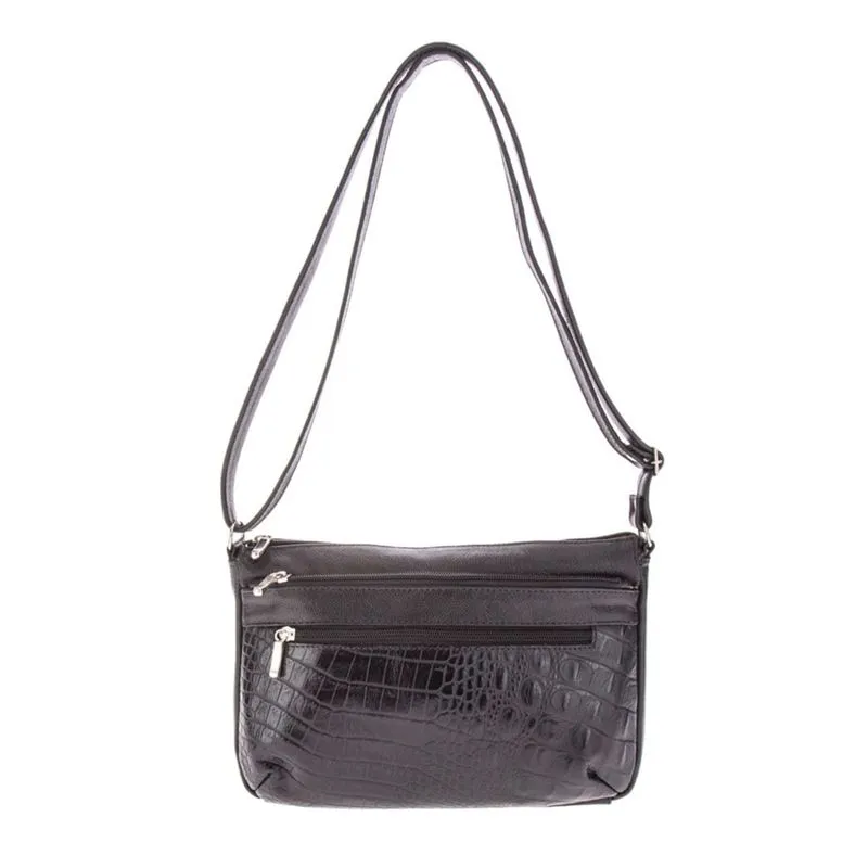 Bolsa Tiracolo Couro Croco Preto
