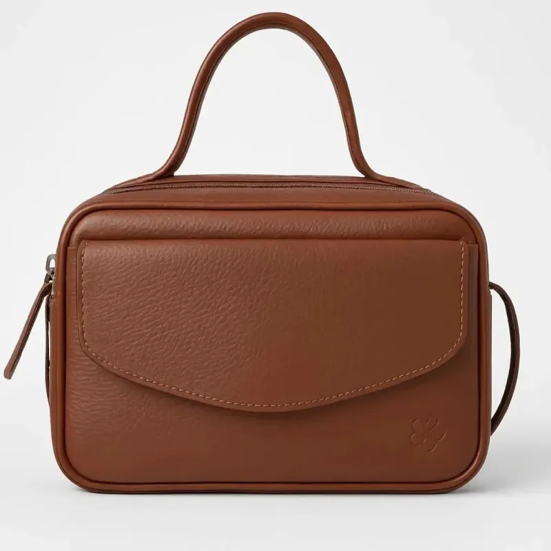 Bolsa Baú Em Couro Marrom-escuro
