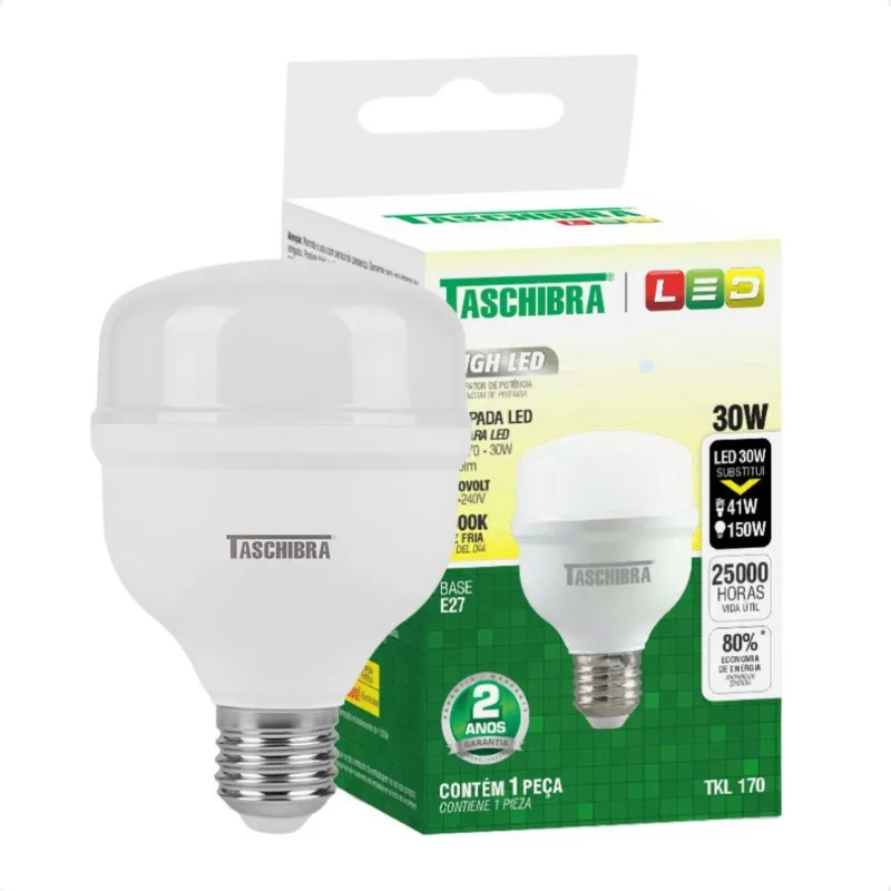 10 Lâmpadas High Led Tkl 30W Taschibra E27 3000K Quente