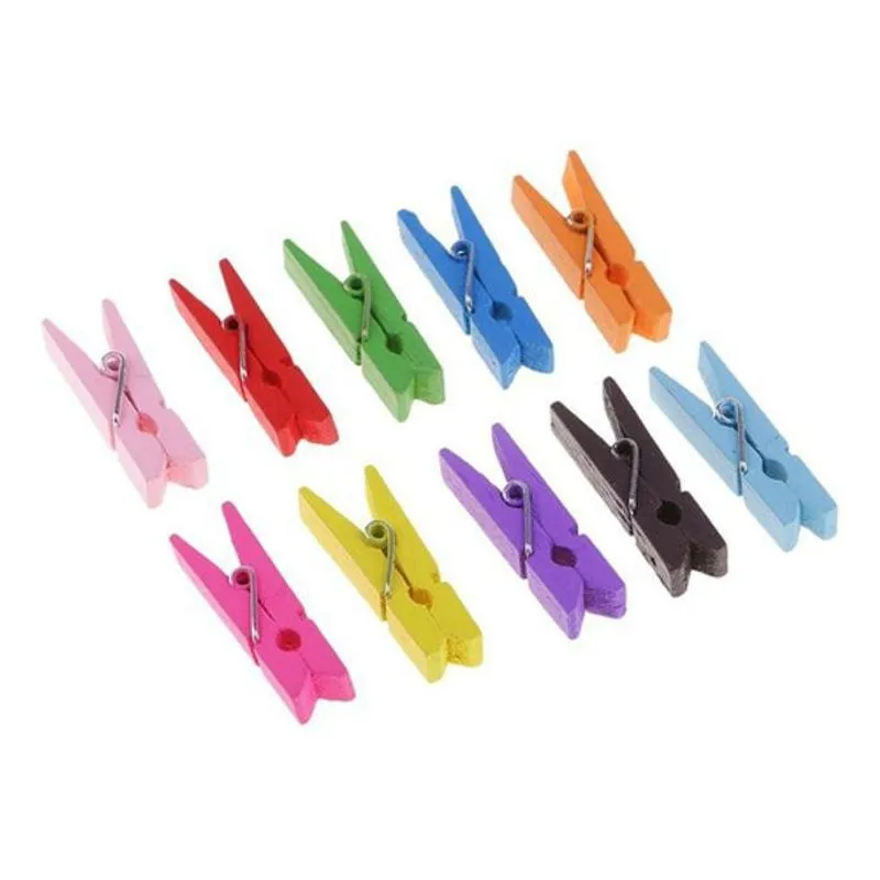 Kit 20 Mini Pegadores Grampo De Roupa Madeira Colorido Papel