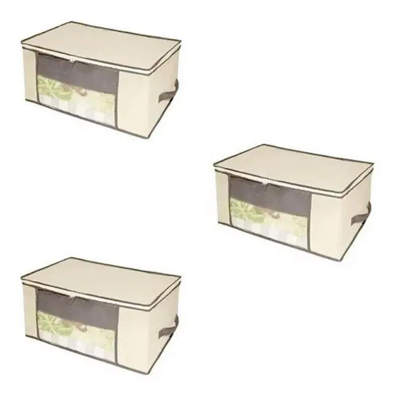Kit 3 Caixa Organizadora Multiuso Roupa Coberta 45x45x20cm
