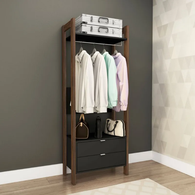 Closet Modulado com Arara e 2 Gavetas Preto