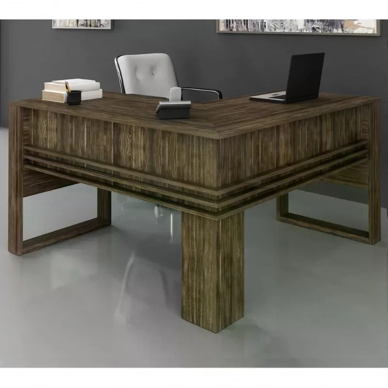 Mesa Escrivaninha Angular em l Me4145 MDF 136cm Marrom para Home Office