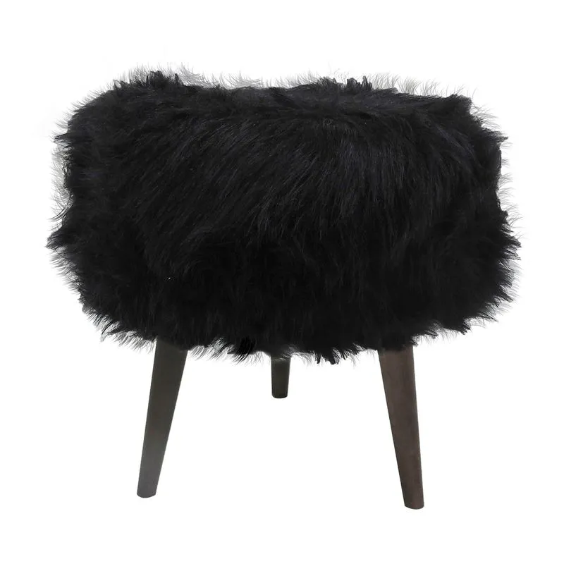 Puff Redondo Decorativo Tecno Mobili PF7002 Base Castanho/Pelo Preto