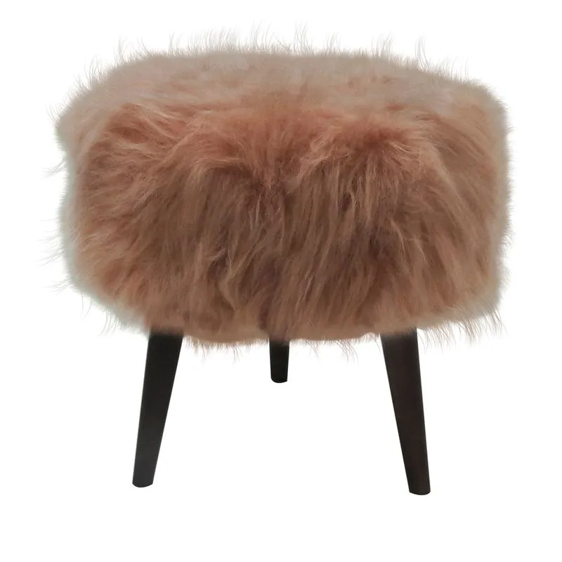 Puff Redondo Decorativo Tecno Mobili PF7002 Base Castanho/Pelo Sensação