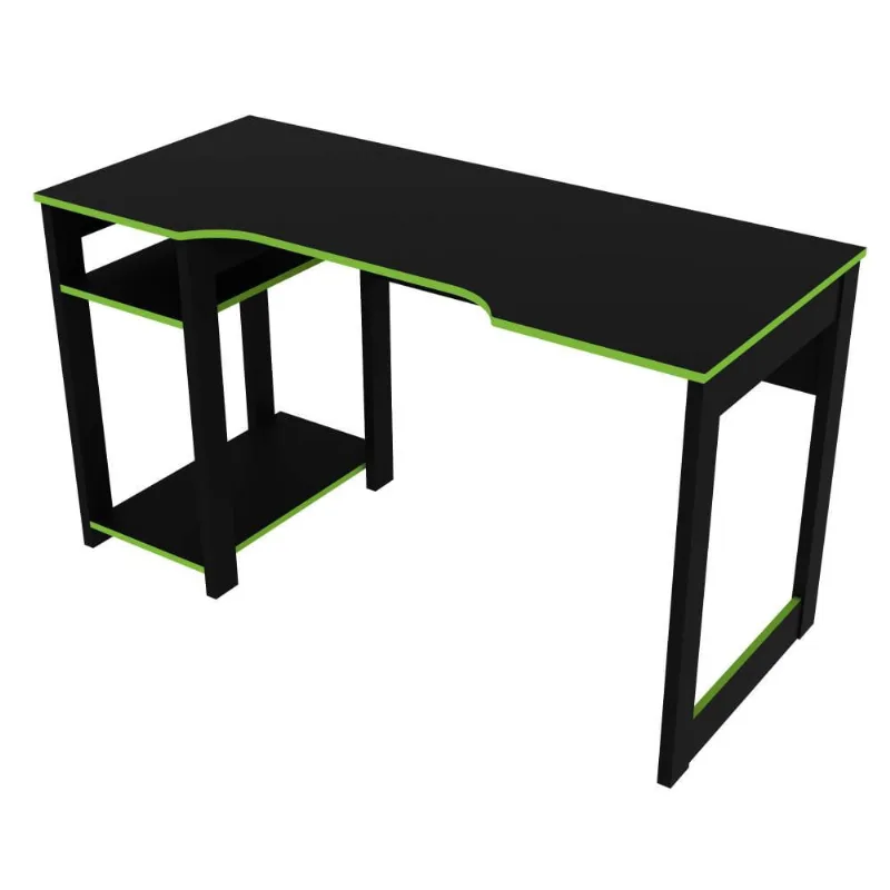 Mesa Gamer 136cm com 2 Prateleiras e Porta cpu ME4152 Preto/Verde Tecnomobili