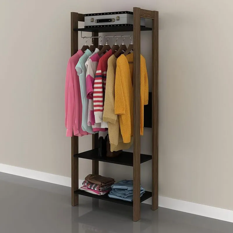Armário Closet com Prateleira Preto/Nogal