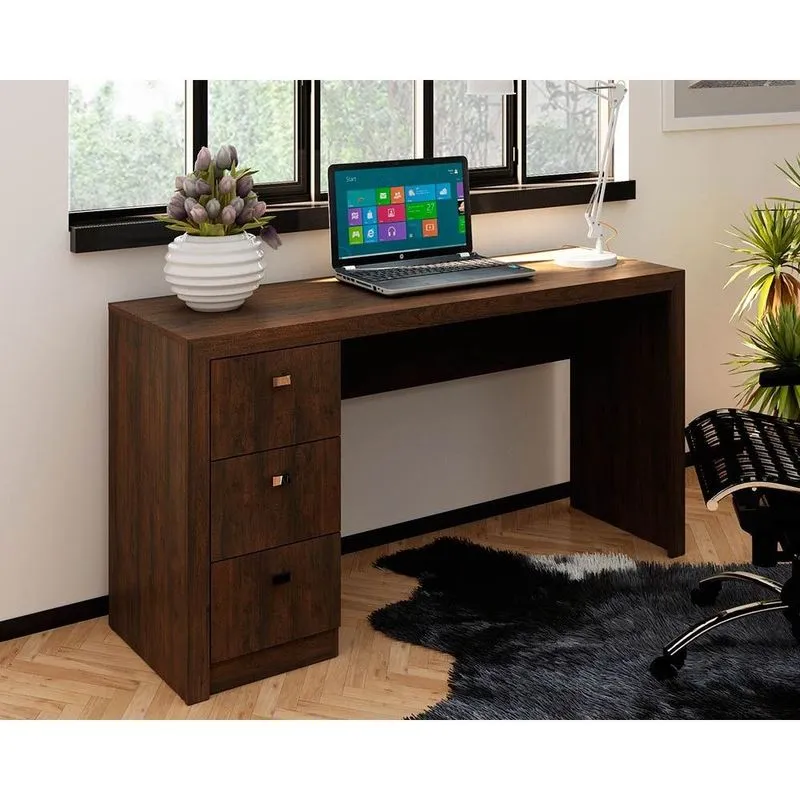 Mesa de Computador ME4102 c/ 3 Gavetas Rústico - Tecno Mobili