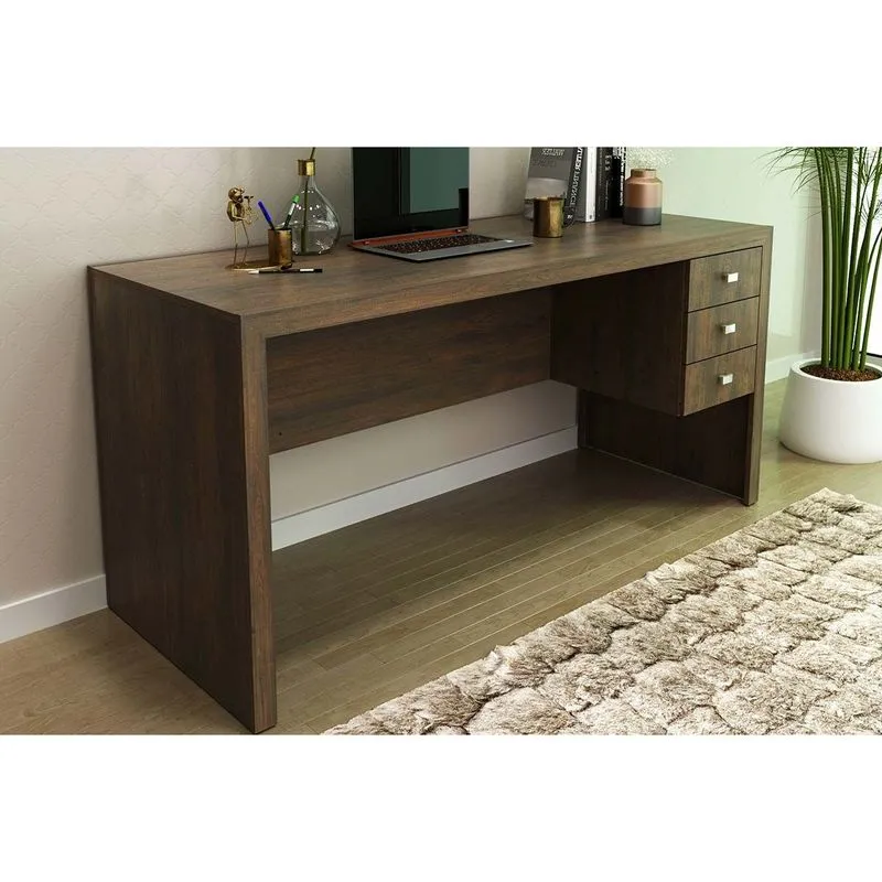 Mesa de Escritório ME4113 c/ 3 Gavetas Rústico - Tecno Mobili