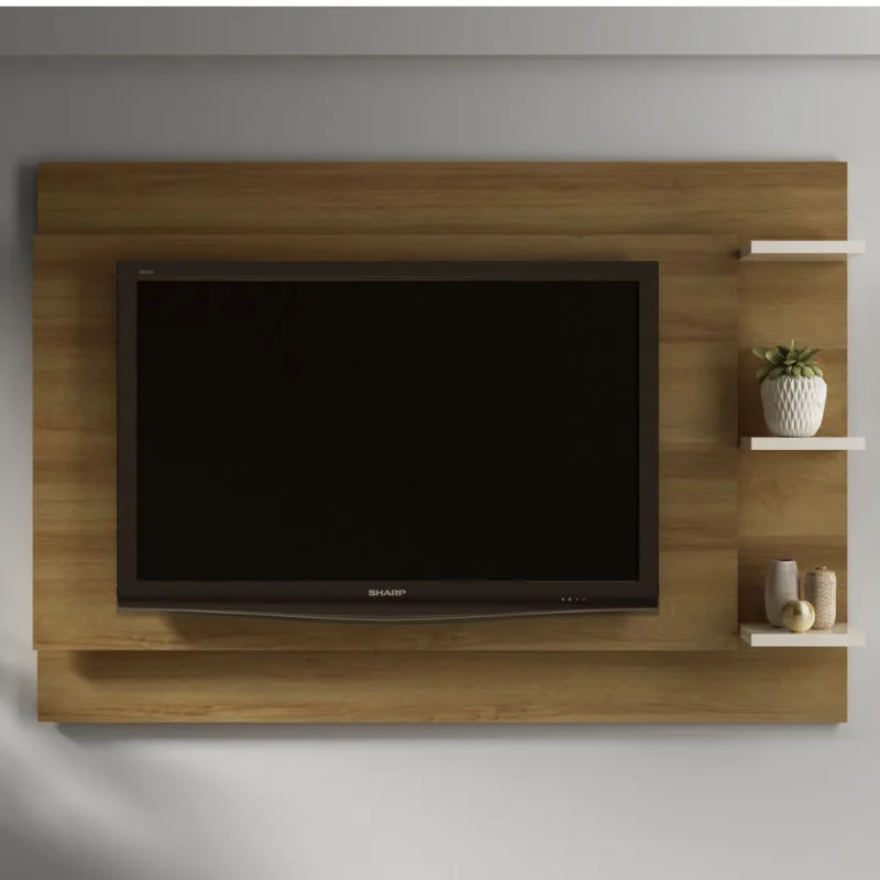 Painel Ammo para TV de até 65" com 3 Prateleiras - Natural/Off White