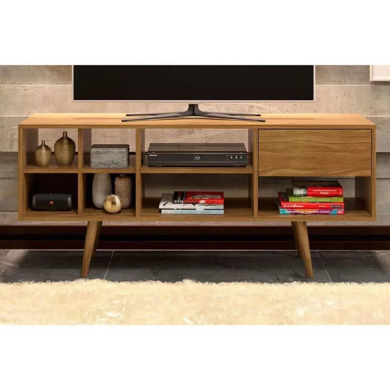 Rack Bancada P/ Tv Até 50 Pol R1462 C/ 1 Gaveta E 7 Nichos 136cm Amêndoa - Tecno Mobili