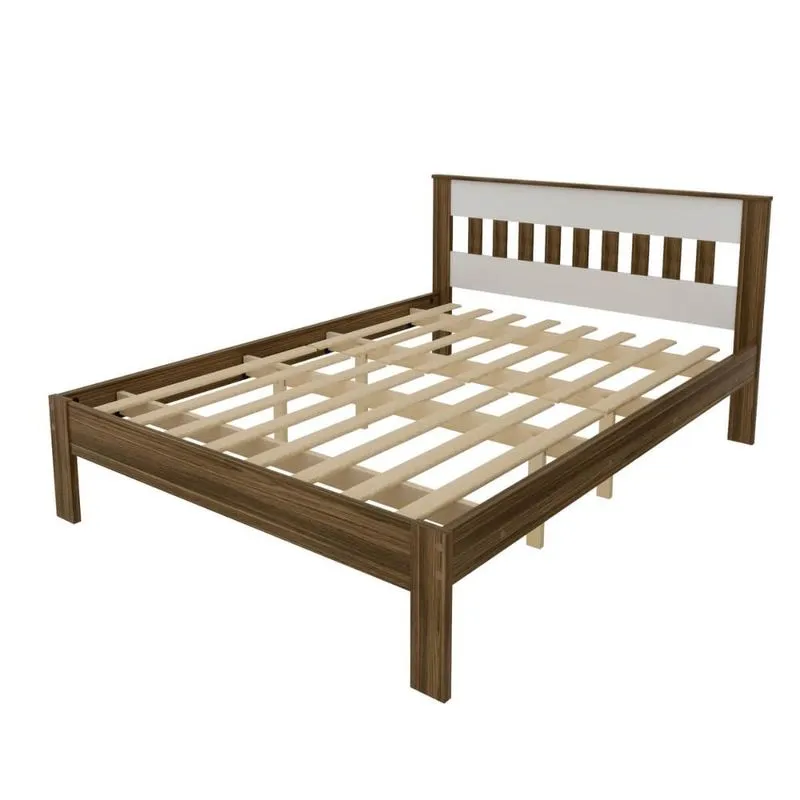 Cama de Casal CM8007 Para Colchão de 138x188cm Nogal /Branco Tecnomobili