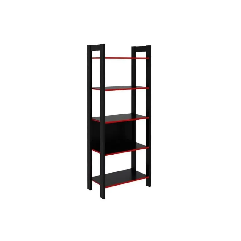 Multiuso Quarto Juvenil ME4166 c/ 5 Prateleiras Preto/Vermelho - Tecno Mobili