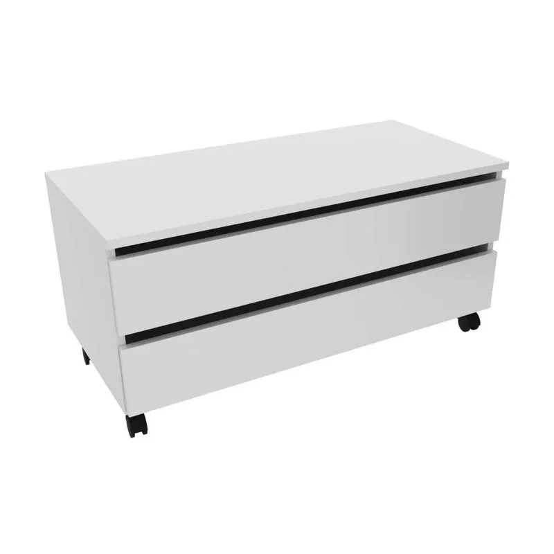 Balcão Gabinete para Banheiro 80cm com Rodízio e 2 Gavetas Branco sem Cuba